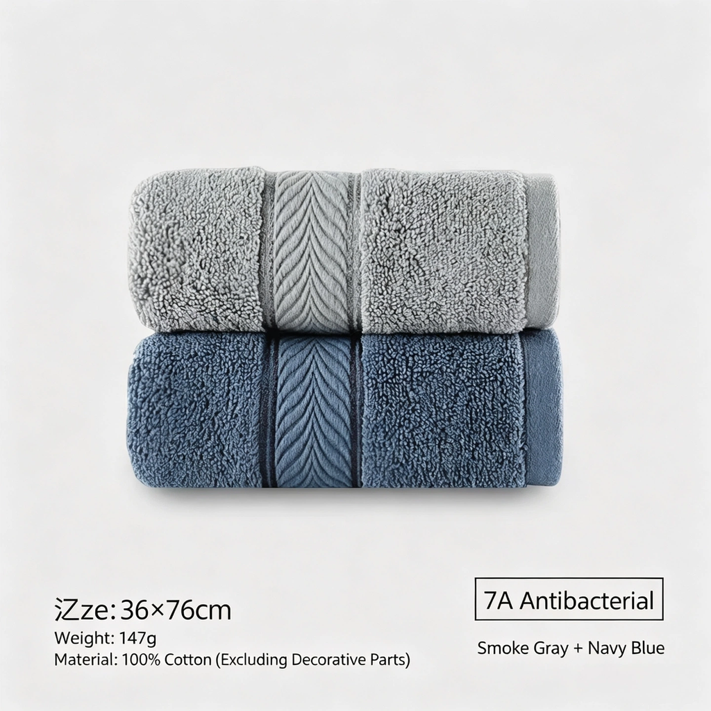 LOFTEX 7A Antibacterial Long Staple Cotton Towel, Thick Large Soft Face Towel for Home & Hotel Bathroom, 36×76cm, 147g