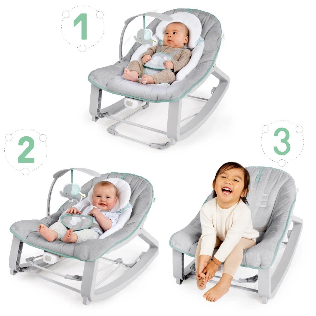 Ingenuity by Kids2 3-in-1 Convertible Baby Rocker Bouncer, Newborn to Toddler Soothing Seat for Napping, Playing & Sitting Up