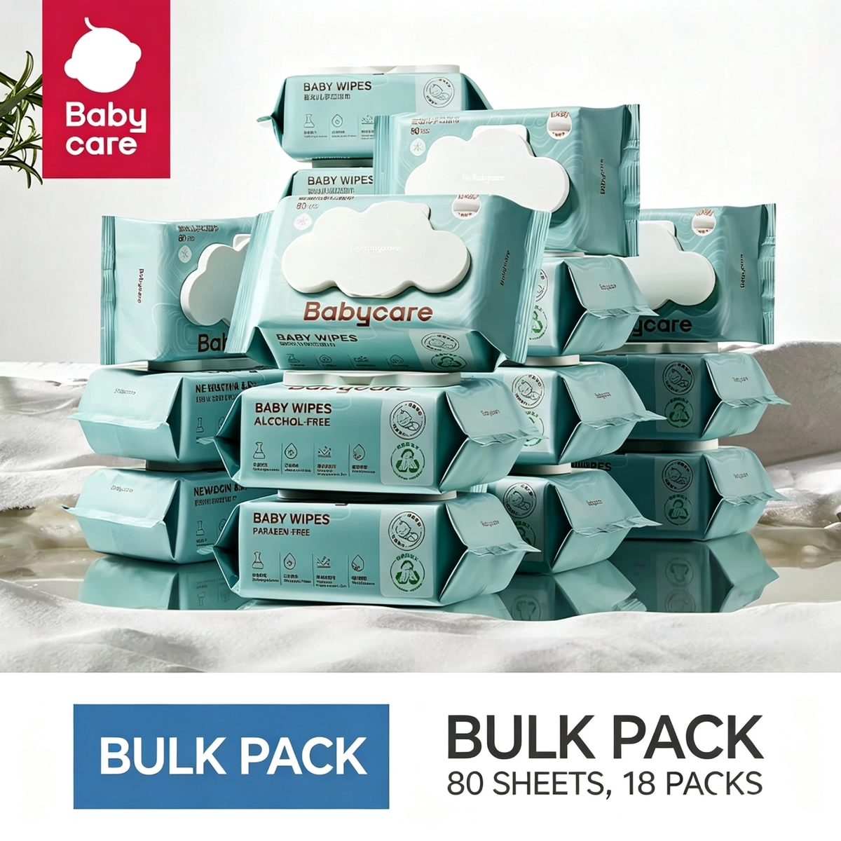 Babycare Thick Baby Wipes for Hands & Mouth, Gentle Wet Wipes for Newborns & Kids, 80 Sheets per Pack