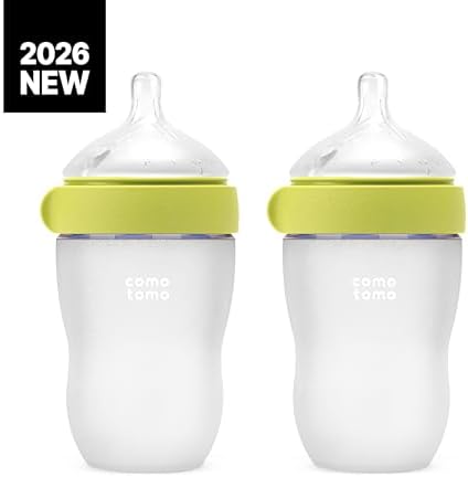 Silicone Baby Bottle Gen 2 with Wide Neck Dual Anti-Colic Vents and Medium-Flow Nipple – Comotomo 8 oz