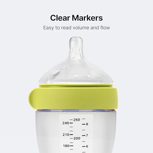 Silicone Baby Bottle Gen 2 with Wide Neck Dual Anti-Colic Vents and Medium-Flow Nipple – Comotomo 8 oz